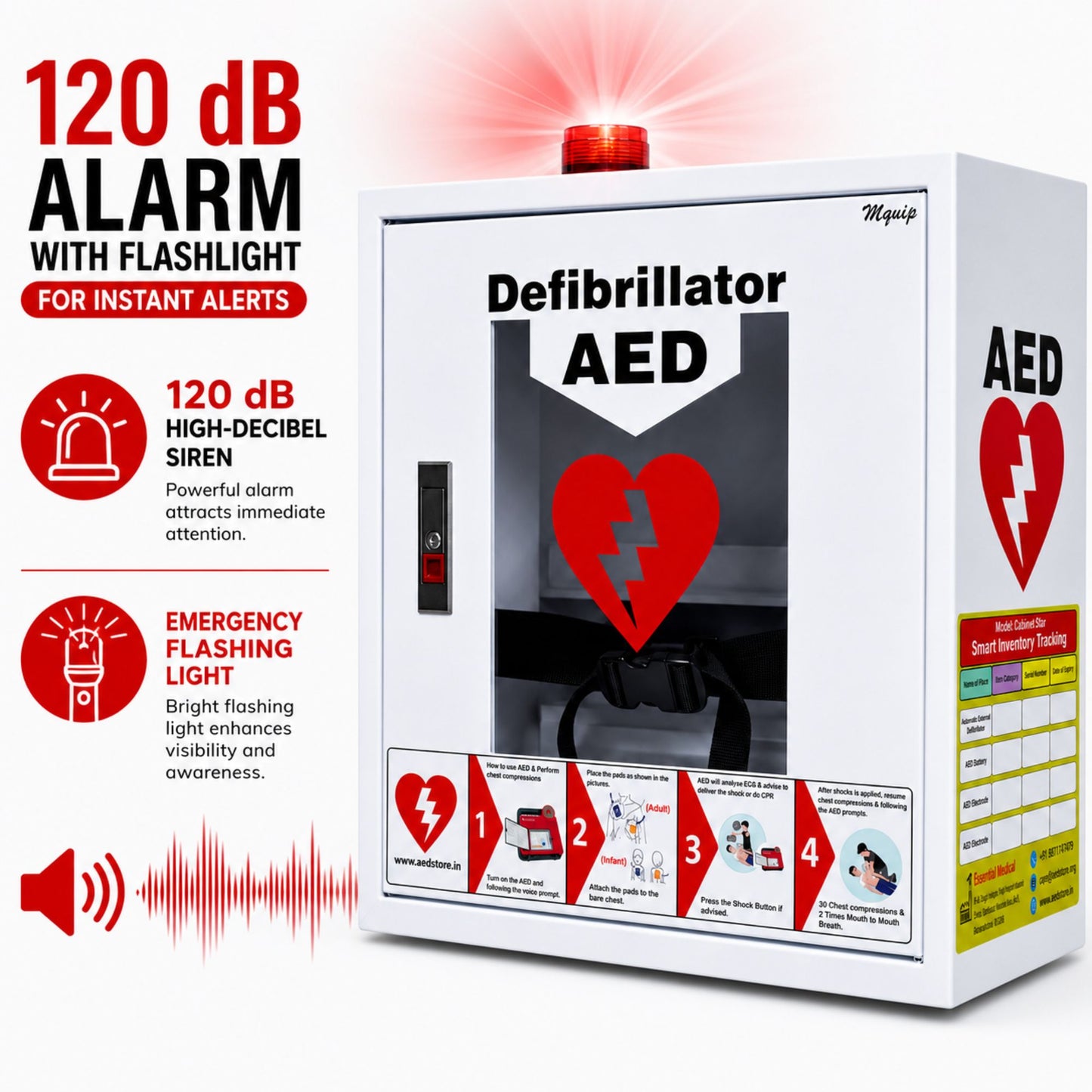 AED Cabinet with strobe Model- Cabby Star (White)