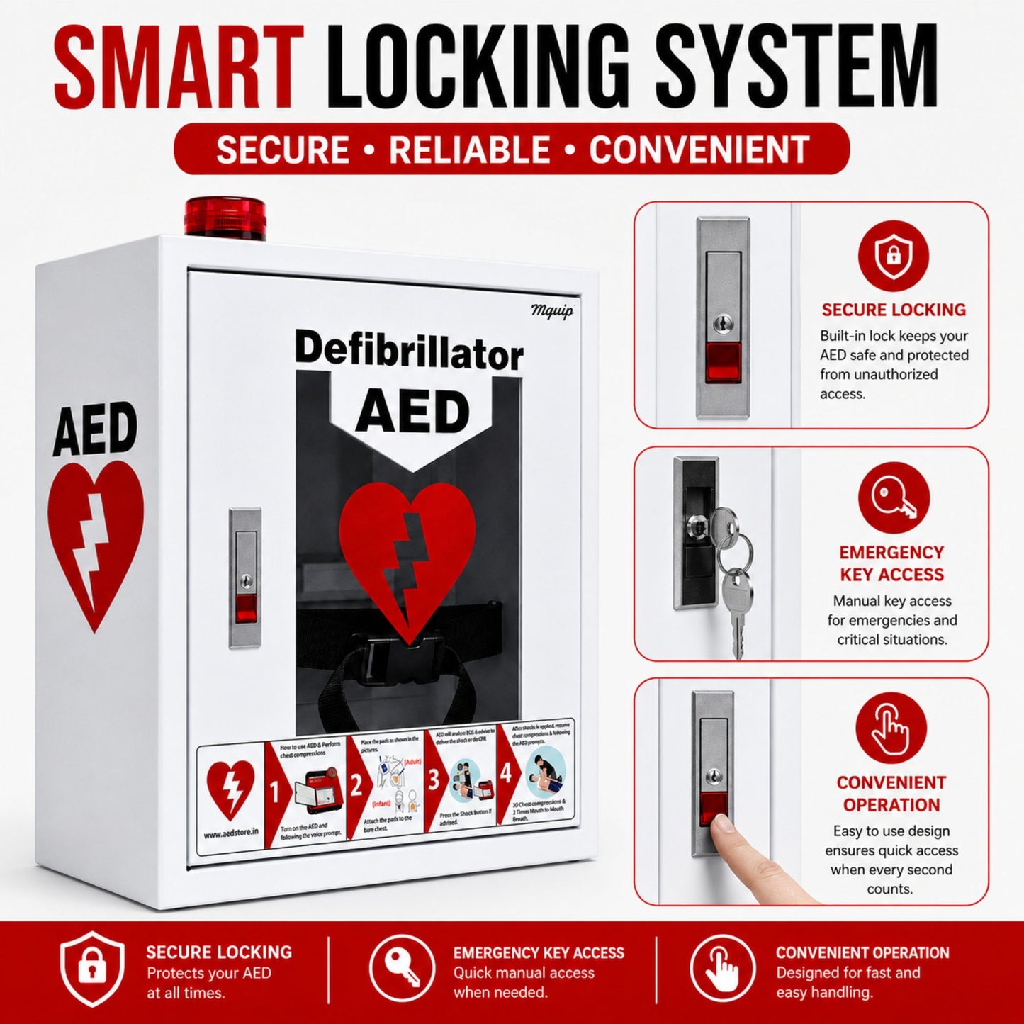 AED Cabinet with strobe Model- Cabby Star (White)