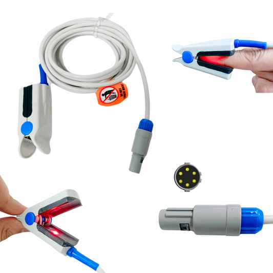 Adult SPO2 Probe and Sensor Compatible with Edan Multipara Monitor (6 Pin 2 Cut)