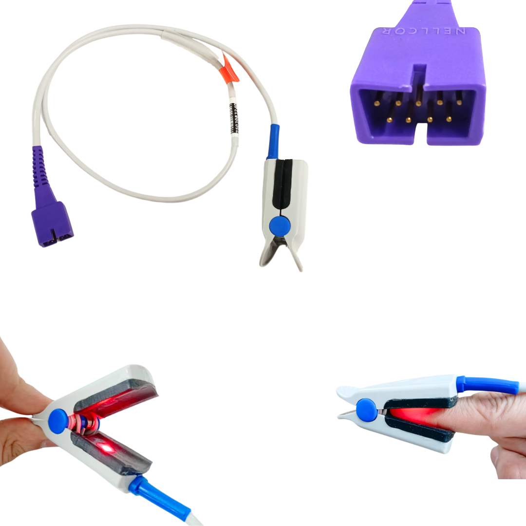 Adult SPO2 Probe and Sensor Compatible with Nellcor Monitor (9 Pin)