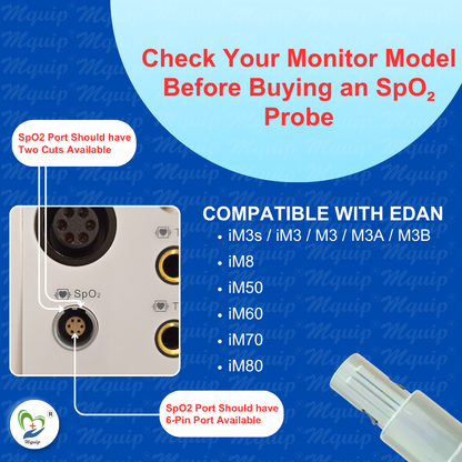 Adult SPO2 Probe and Sensor Compatible with Edan Multipara Monitor (6 Pin 2 Cut)